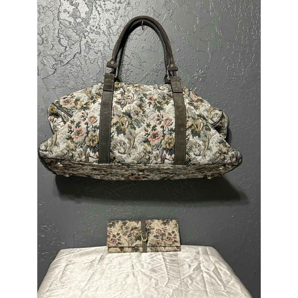 Vintage Floral Tapestry Weekender Bag with Jewelry Traveling case
